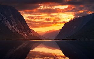 body of water, nature, landscape, fjord, mountains
