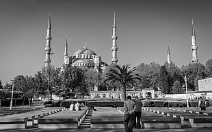 gray scale photography of Blue Mosque