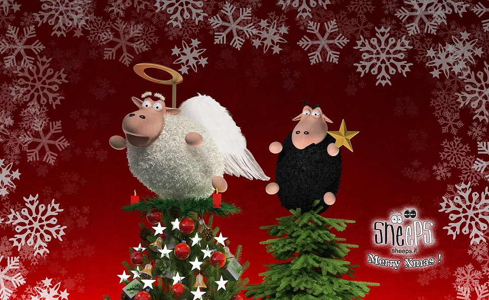 two Sheep christmas decors animation HD wallpaper