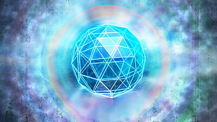 blue sphere digital wallpaper, abstract, wireframe