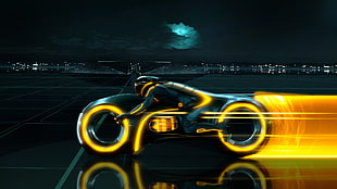 black and yellow Tron motorcycle illustration, movies, Tron: Legacy, Light Cycle HD wallpaper