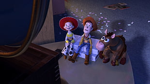 Woody, Jessie, and Bullseye from Toy Story, movies, Toy Story, Pixar Animation Studios, animated movies