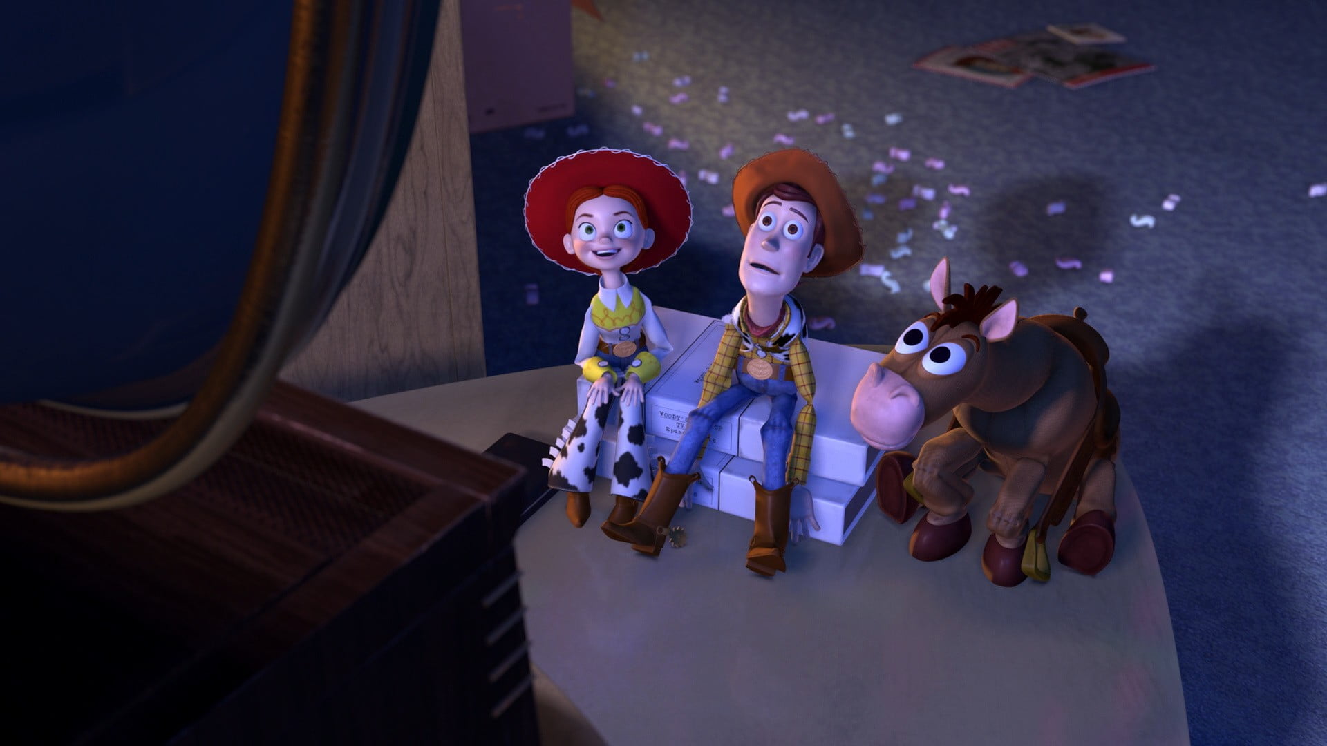 Woody, Jessie, and Bullseye from Toy Story, movies, Toy Story, Pixar Animation Studios, animated movies