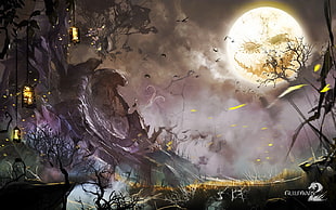 full moon and mountain digital wallpaper, Guildwars 2, Guild Wars 2, video games