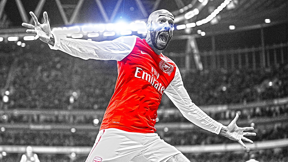 red and white Nike soccer jersey, Arsenal London, Thierry Henry HD wallpaper