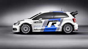 white and blue car bed frame, car, Volkswagen, VW Polo WRC, rally cars