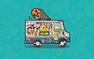 multicolored ice cream truck illustration, ice cream, trucks, artwork, Jared Nickerson