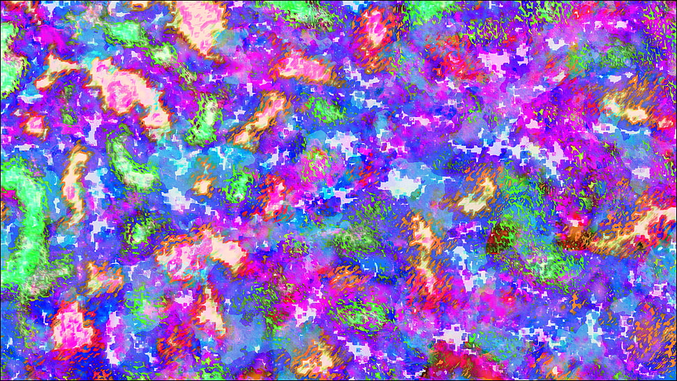 purple, green, and blue abstract painting, abstract, LSD, trippy, bright HD wallpaper