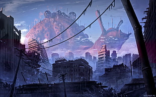 giant snail over buildings digital wallpaper, digital art, science fiction, apocalyptic