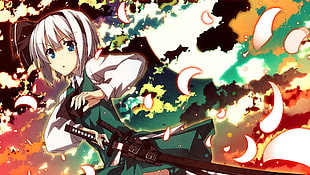white haired female anime character, Touhou, Konpaku Youmu