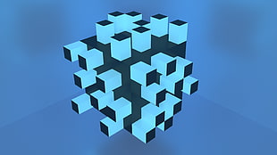 blue cube illustration, abstract, cube, simple background