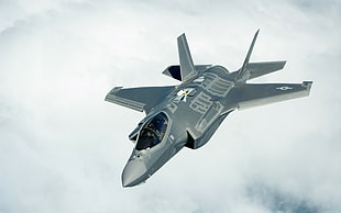 pair of black-and-white Nike cleats, Lockheed Martin F-35 Lightning II, military aircraft, aircraft, jet fighter HD wallpaper