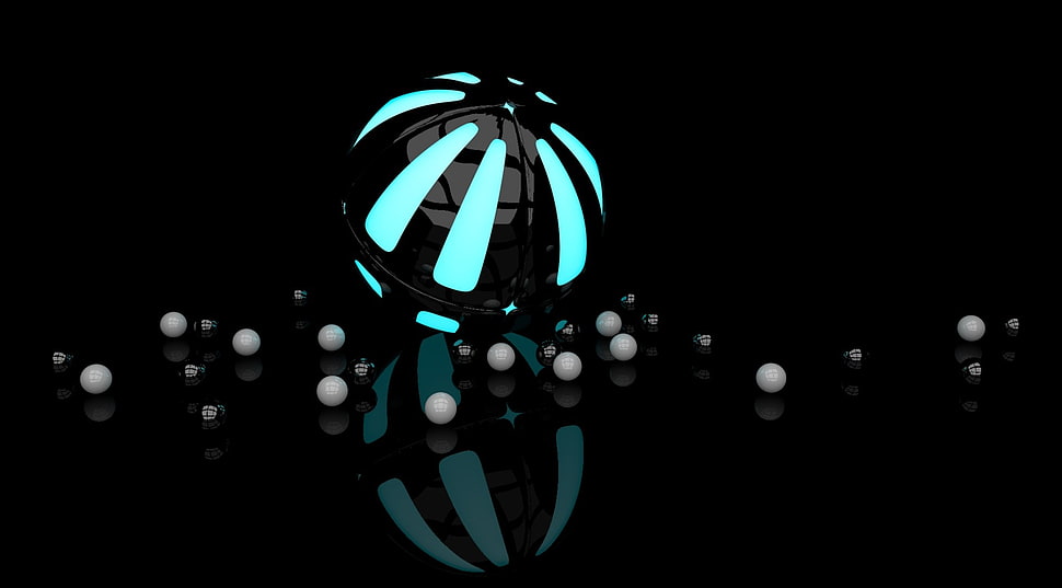 black and blue ball, ball, reflection HD wallpaper
