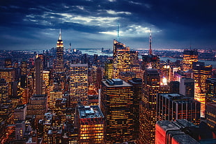 high rise buildings wallpaper, building, lights, USA, night