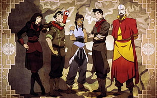 5 cartoon characters standing wallpaper