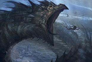 black dragon digital wallpaper, fantasy art, dragon, artwork