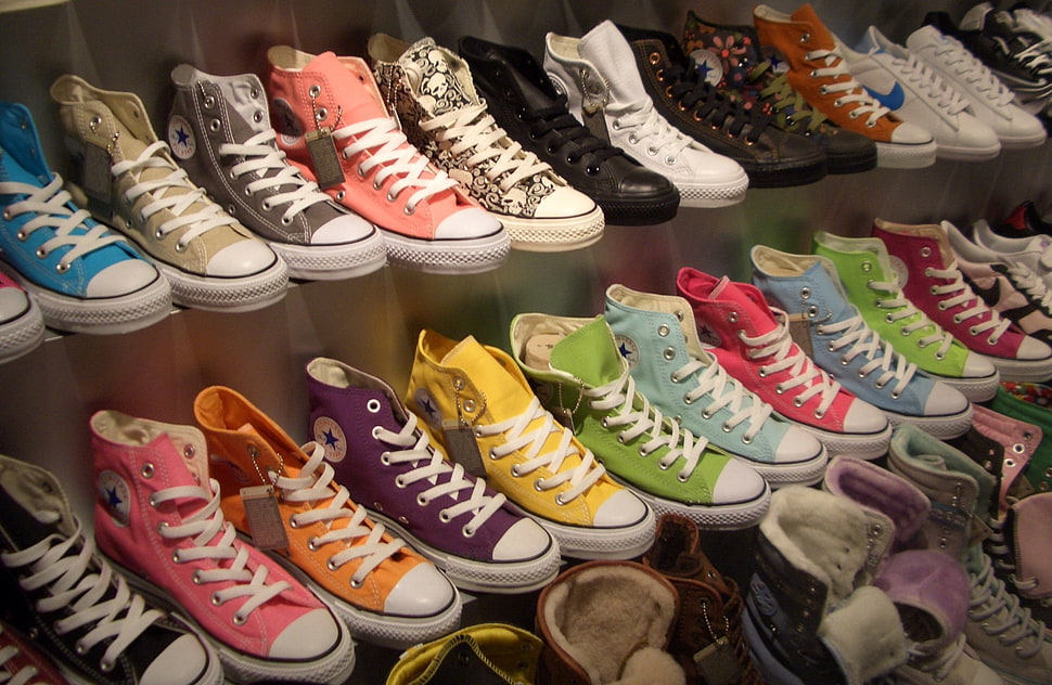 Assorted-color pairs of Converse All Star high-top sneakers, shoes, Converse  HD wallpaper | Wallpaper Flare