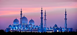 gray mosque with lights on HD wallpaper