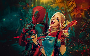 Deadpool and Harley Quinn painting