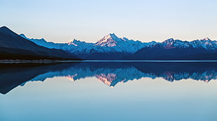 silhouette photo of mountains, lake, landscape, mountains, reflection