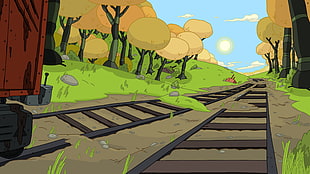 brown and black train rails illustration, Adventure Time, cartoon