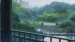 painting of pond near forest, anime, The Garden of Words, Makoto Shinkai  HD wallpaper