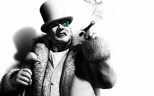 man wearing cap and parka coat holding cigar illustration HD wallpaper