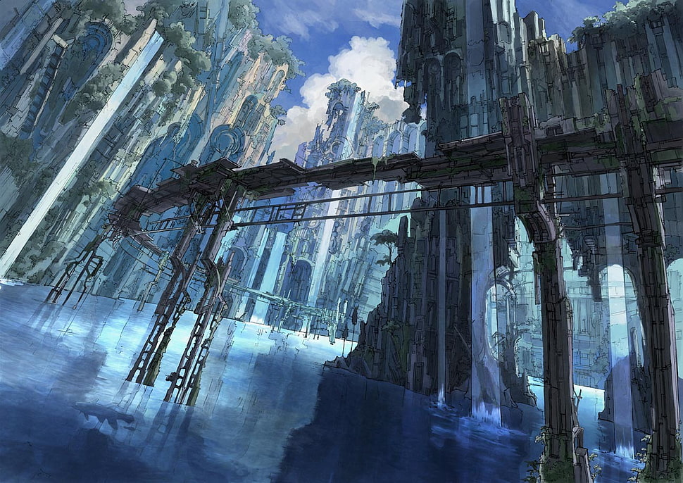 bridge illustration, anime HD wallpaper