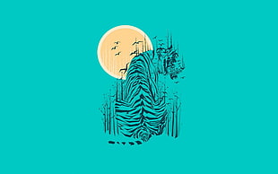 tiger and full moon painting, artwork, animals