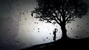 silhouette of tree, nioh, trees, video games, artwork