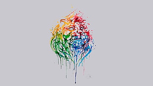 multicolored abstract painting, animals, lion, paint splatter, artwork