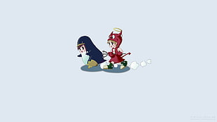 two anime characters wearing costumes graphics