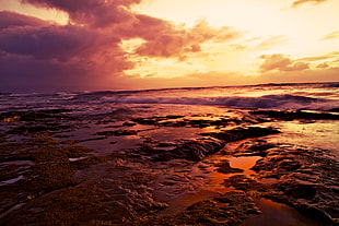 photo of ocean during sunset HD wallpaper