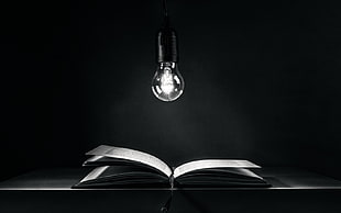 black light bulb, light bulb, lights, books HD wallpaper