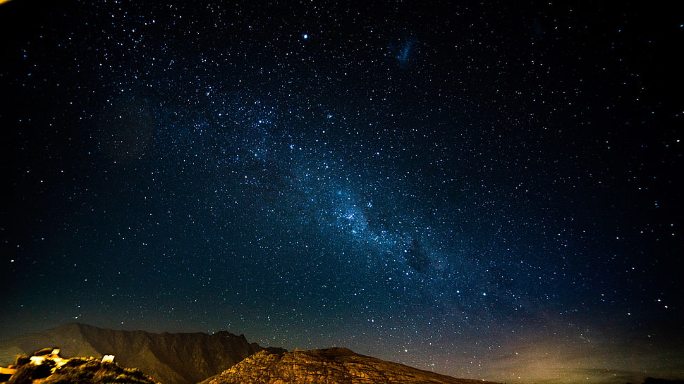 white stars, Starry sky, Night, Mountains HD wallpaper