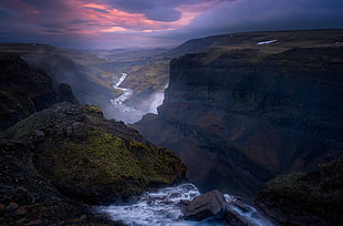 body of water between mountain, summer, calm, Iceland, canyon HD wallpaper