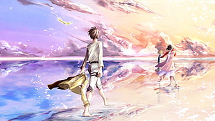 Shingeki no Kyojin, anime, Mikasa Ackerman, Eren Jeager HD wallpaper
