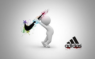man throwing Nike Swoosh at Adidas logo illustration, Adidas, white HD wallpaper