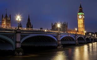 Big Ben clock tower and palace of Winsmester, London, bridge, Big Ben, city, River Thames HD wallpaper