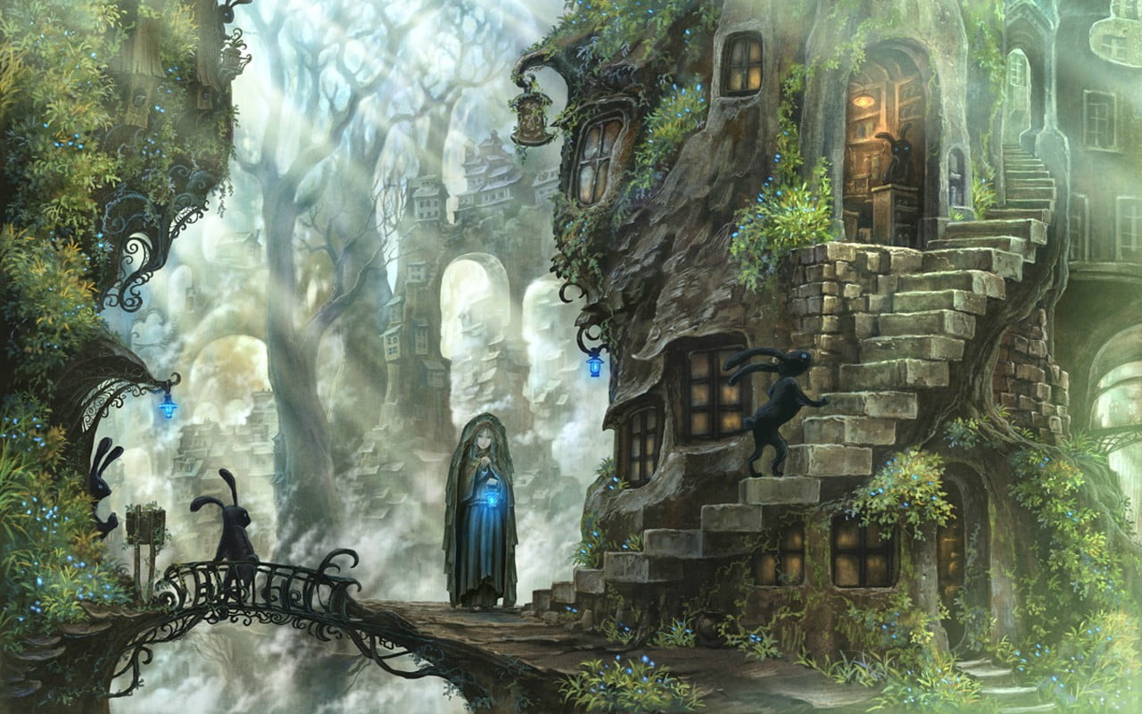 house near the bridge wallpaper, fantasy art