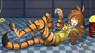 human tiger illustration, furry, Anthro, Twokinds, wires
