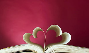 heart-shaped book page photography HD wallpaper