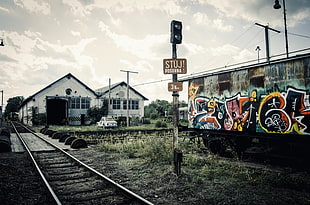 train traffic light wallpaper, train, old, old car, rust