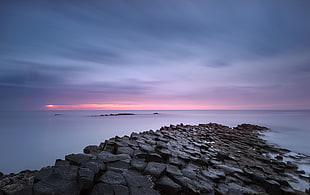rock formation on body of water, nature, landscape, Giant's Causeway, sea HD wallpaper