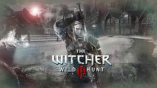 The Witcher Wild Hunt digital wallpaper, The Witcher 3: Wild Hunt, dragon, sword, Geralt of Rivia