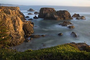 rock formation on body of water during daytime, fort bragg, mendocino county, california HD wallpaper