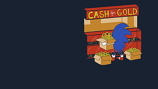 Sonic the hedge hog holding box of gold illustration, Sonic the Hedgehog, minimalism