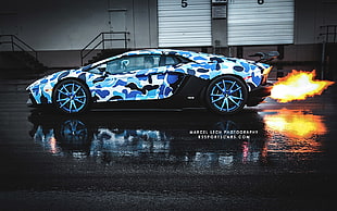 blue and white camouflage sports car, car, Super Car , Lamborghini HD wallpaper