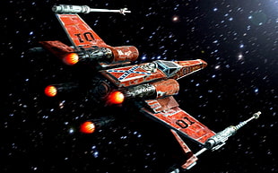 red jet plane, Rebel Alliance, X-wing, Star Wars, Confederate flag