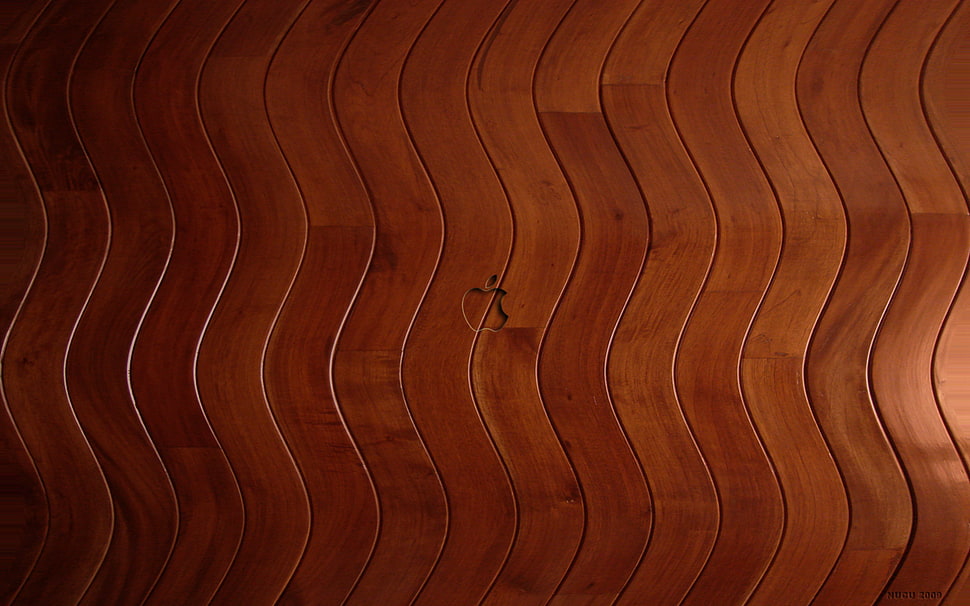 brown wooden Apple wallpaper, Apple Inc., wooden surface, logo, waves HD wallpaper